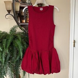 NWOT OQQ Bubble Dress Sleeveless Ruched Bodycon Party Balloon Hem Red Party Mini